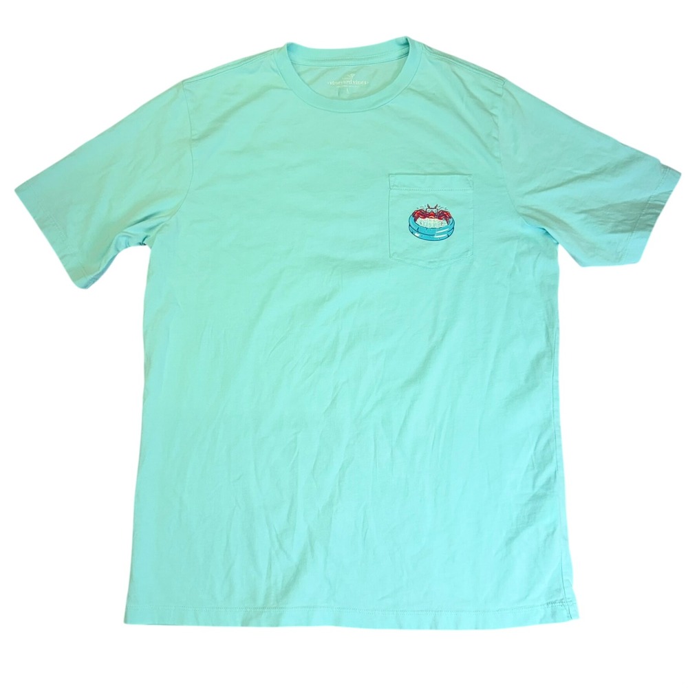 Vineyard Vines Pocket T-Shirt Women Large Green Crab Pool Graphic 3V013434